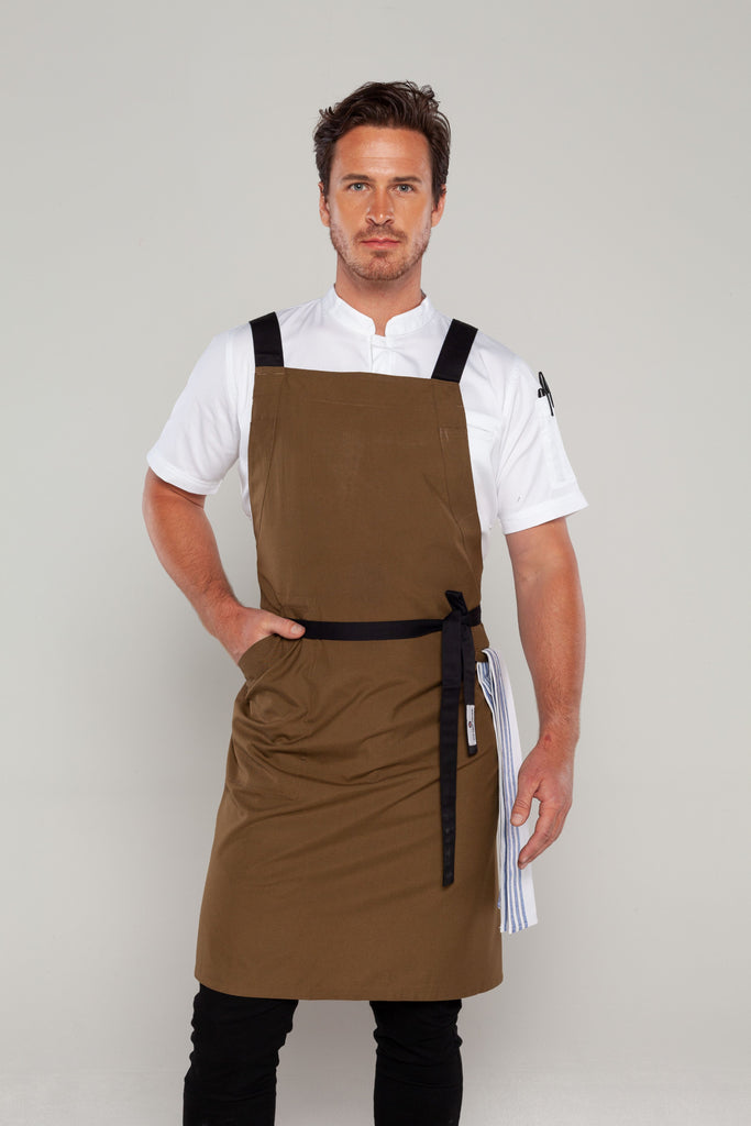 BYRON Crossover Chef apron Olive Green with black straps - Ace Chef Apparels