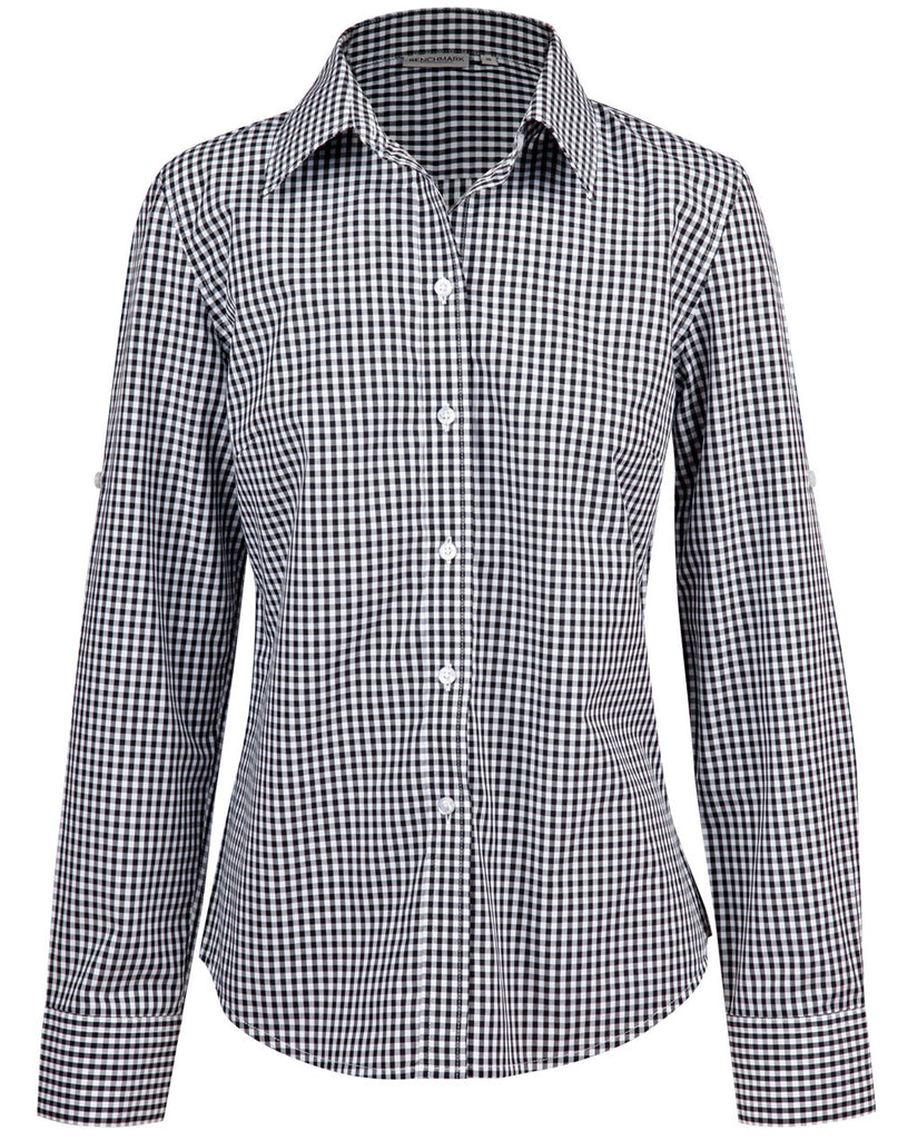 Ladies Gingham Check Long Sleeve Shirt