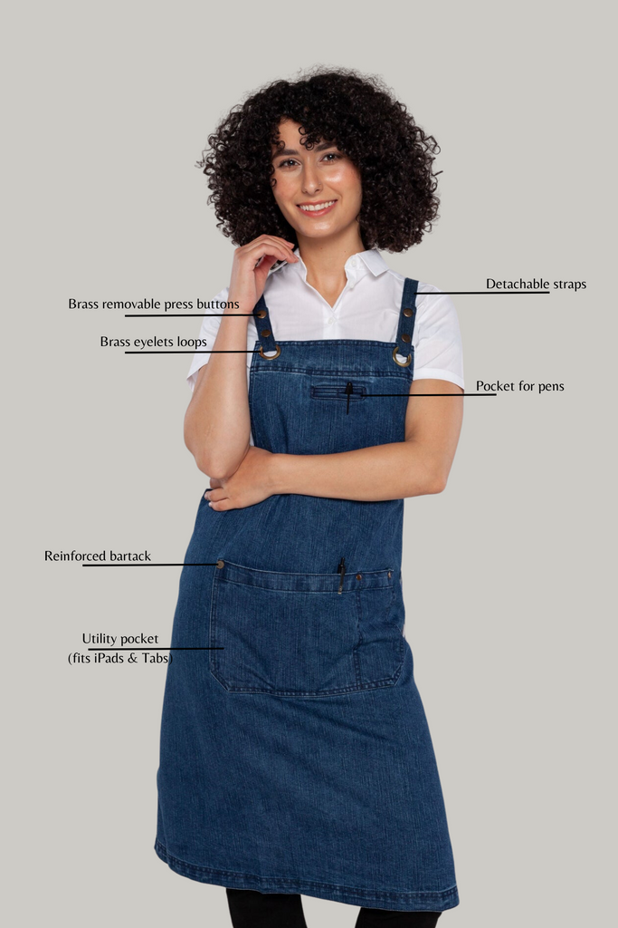 BONDI Crossover Apron Interchangeable straps Denim Blue - Ace Chef Apparels
