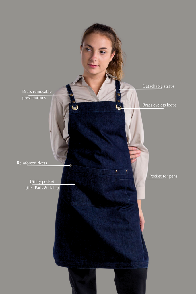 BONDI Crossover Denim Apron Interchangeable straps Dark Blue - Ace Chef Apparels