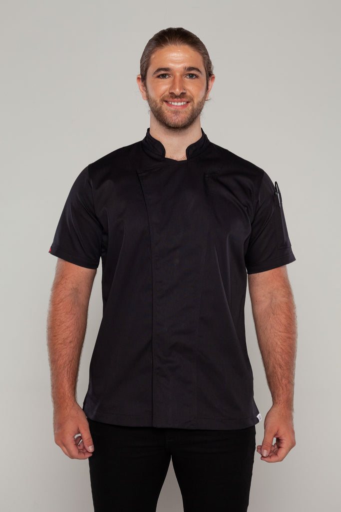 black coolvented chef jacket with press buttons