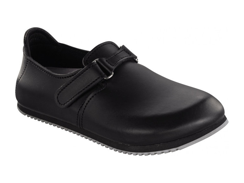 Birkenstock Linz Black Smooth Leather Work Shoes - Classic Footbed | Supergrip Sole